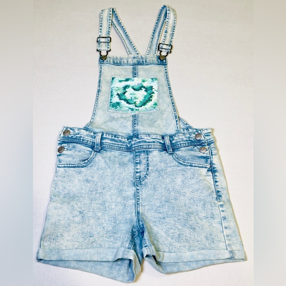 Cat and Jack Girls Shortalls with Sequin Super Stretch Denim Youth Size L 10-12